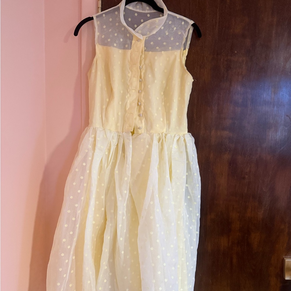 Unique vintage  Yellow Polka Dot Party Dress
